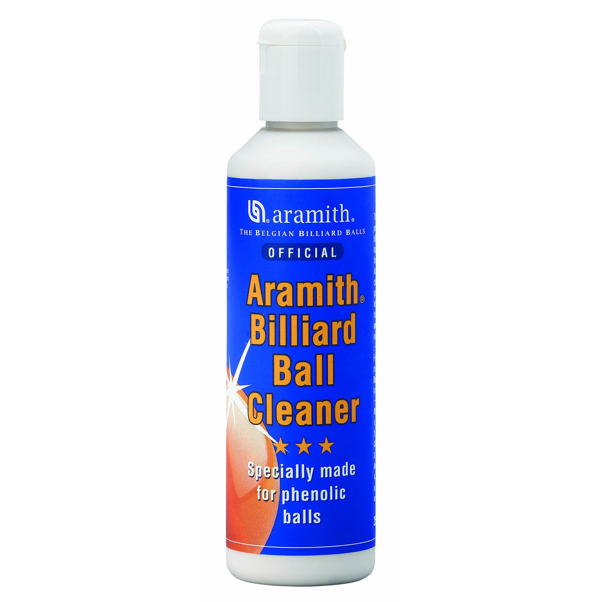 Aramith Billiard Ball Cleaner bottle with white cap and blue label. TPROENTBILBLI2