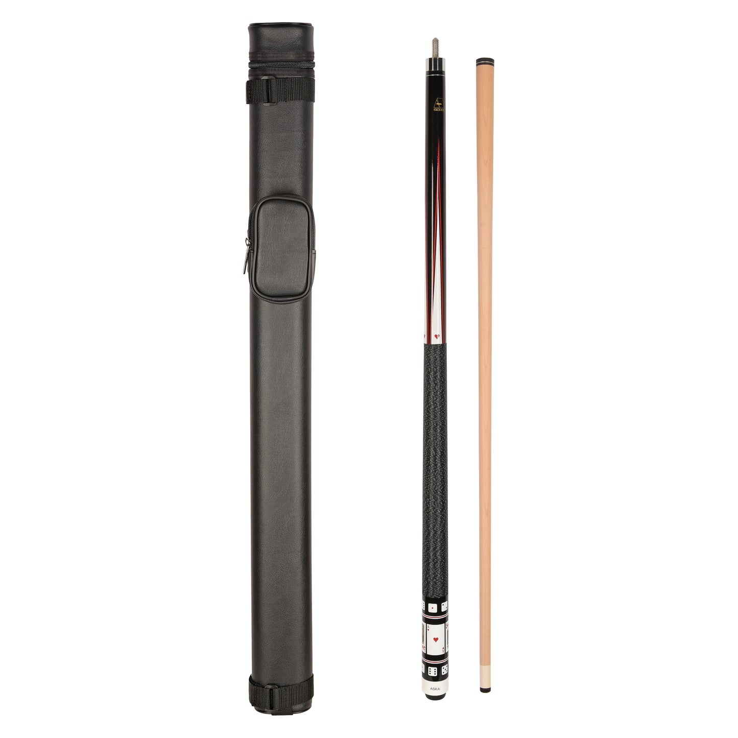 ASKA Cue and Case Combo, 1x1 Case and Card and Dice Hearts Cue Stick CD2