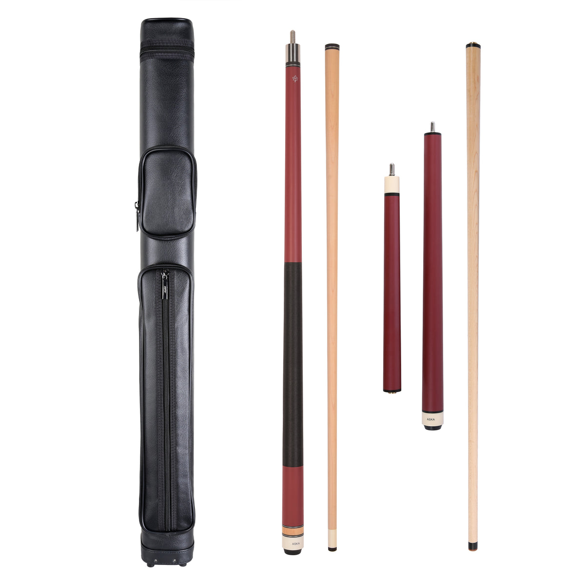 ASKA Cues and Case Combo, 2x2 Case, L2 Matte Red Stick and Matte Red Jump Break Stick (C22L2JBCH25RD)