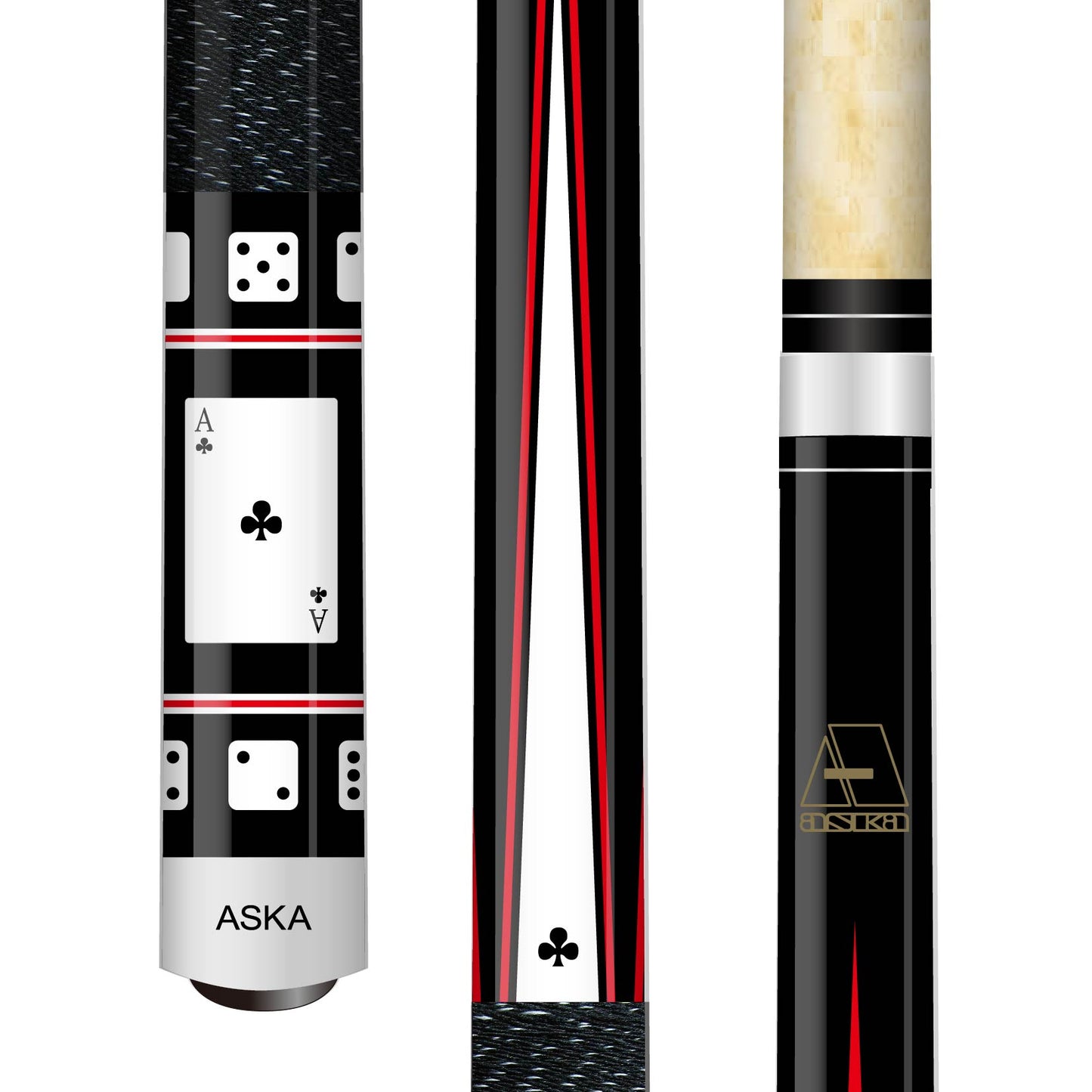 ASKA Poker CLUBS Cards and Dice Billiard Pool Cue, 58" Hard Rock Canadian Maple, Hard Tip, CD4