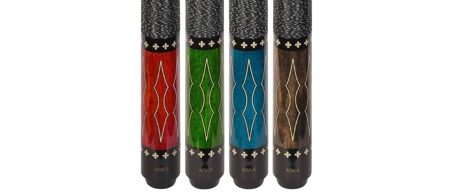 ASKA Set of 4 Pool Cue Sticks 58", Hard Rock Canadian Maple, 13mm Hard Glued On Tip, Mixed Weights and Colors, L22S4