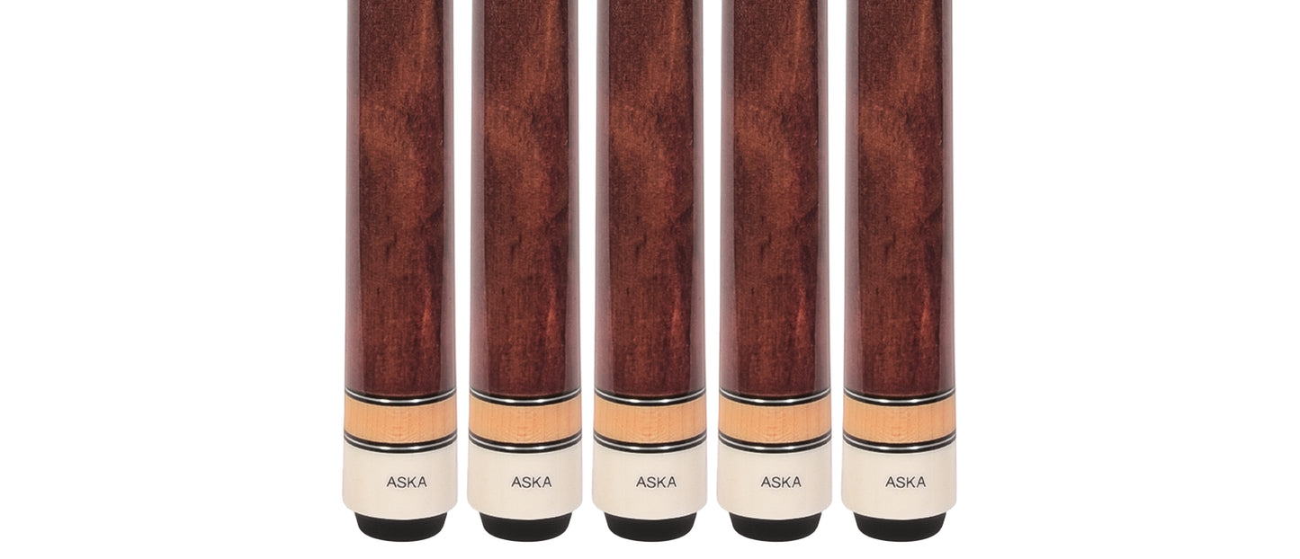 Set of 5 Aska L3 Mahogany Pool Cue Sticks, 58