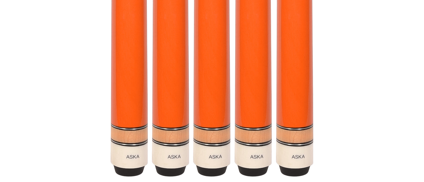 Set of 5 Aska L3 Orange Pool Cue Sticks, 58
