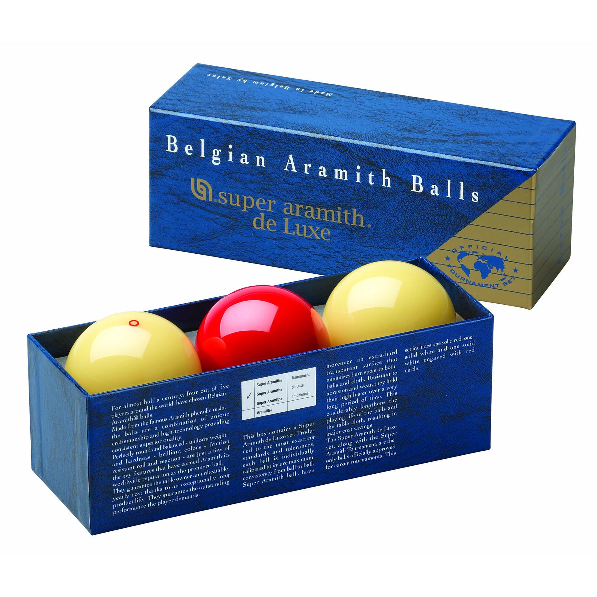 ARAMITH Belgian Super Aramith de Luxe billiard balls in presentation box. AR1050