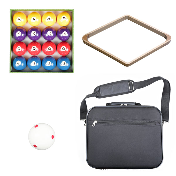 ASKA Poker Pool FULL Game Set – 16 A-K-Q-J Balls + 16-Ball Rack + 6-Dot Cue Ball + Storage Case – 2¼" – POKERFULLSET — view 1