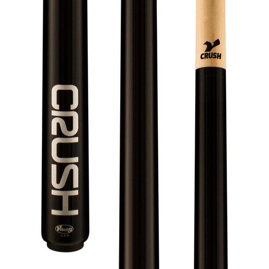 Viking CRUSH Wrapless Break Cue with bold silver lettering on black butt. WLCBC
