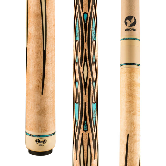 Viking Helix HL0604 pool cue featuring intricate turquoise and black graphic design.