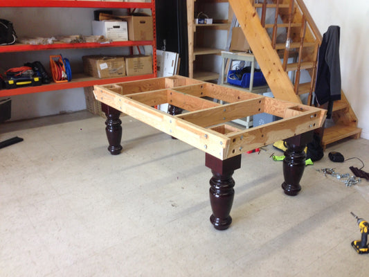 ASKA Dufferin 8-foot pool table frame during assembly in workshop