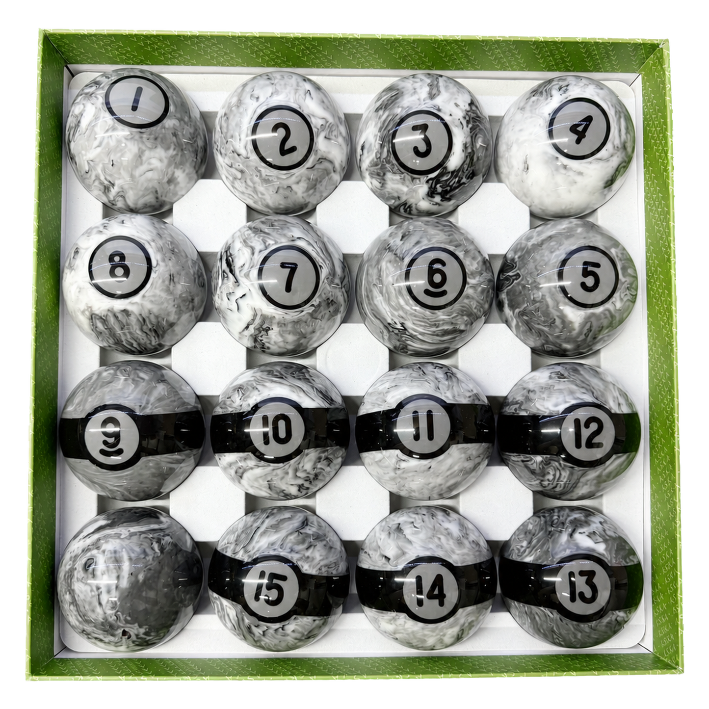 Aska Billiards Pool Boston Numbered Balls Set, 16 Balls Including a Cue Ball, 2 1/4 inch, PB05A