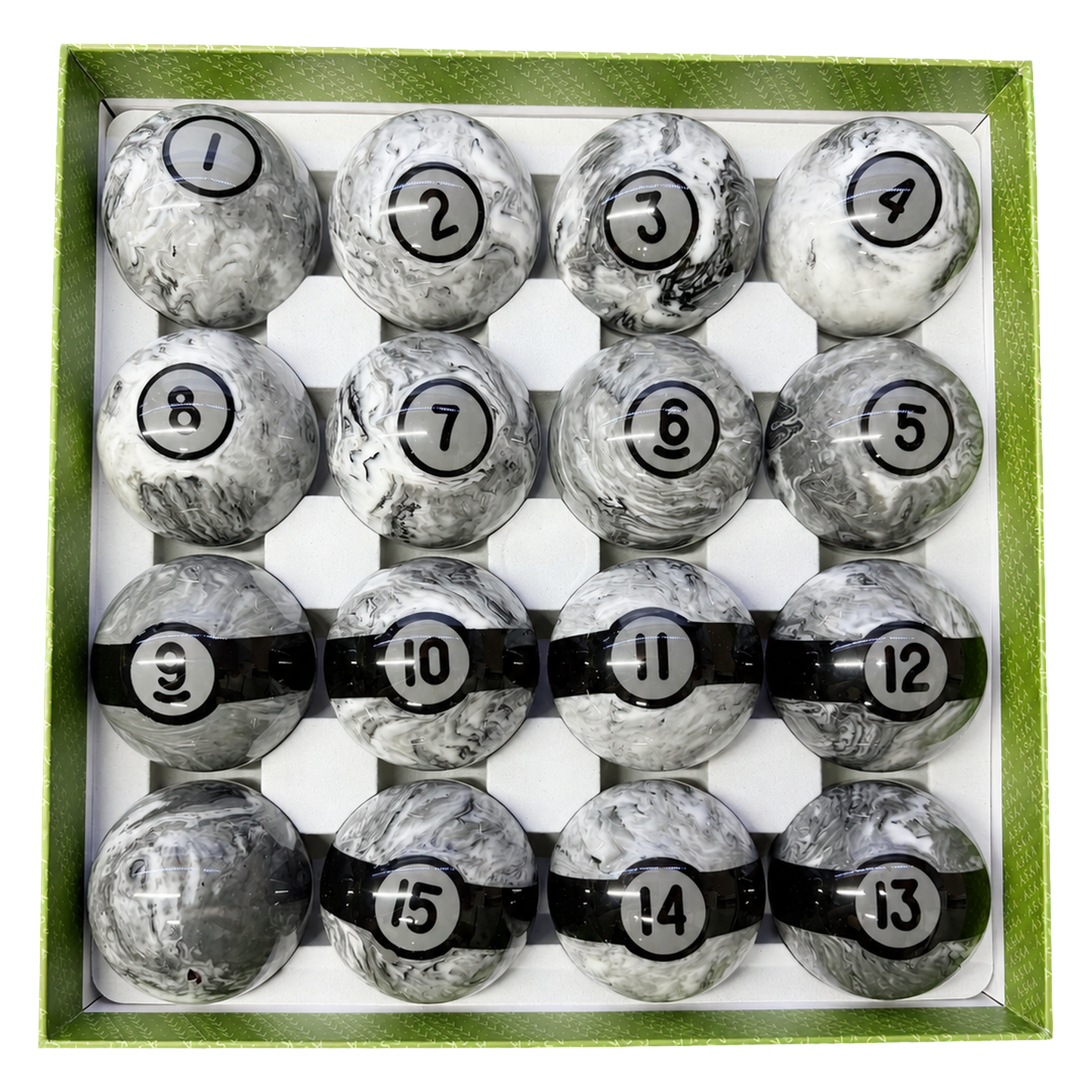Aska Billiards Pool Boston Numbered Balls Set, 16 Balls Including a Cue Ball, 2 1/4 inch, PB05A
