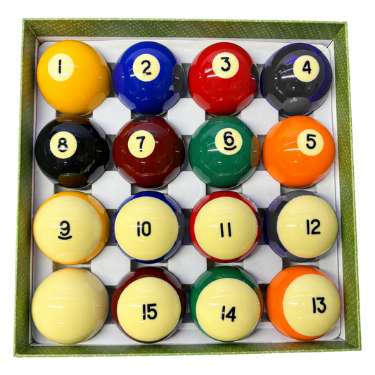 Aska Billiards Pool Boston Numbered Balls Set, 16 Balls Including a Cue Ball, 2 1/4 inch, PB04A