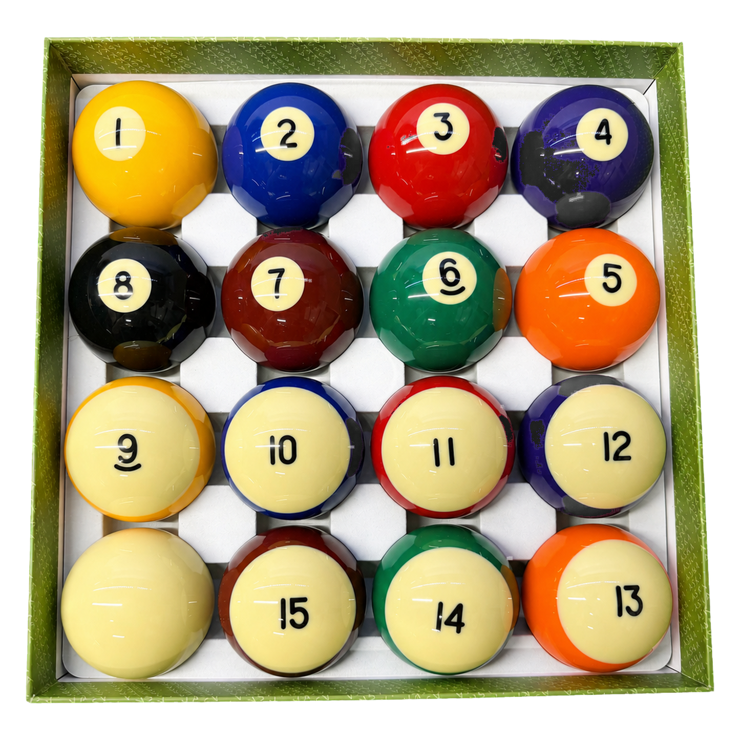 Aska Billiards Pool Boston Numbered Balls Set, 16 Balls Including a Cue Ball, 2 1/4 inch, PB04A