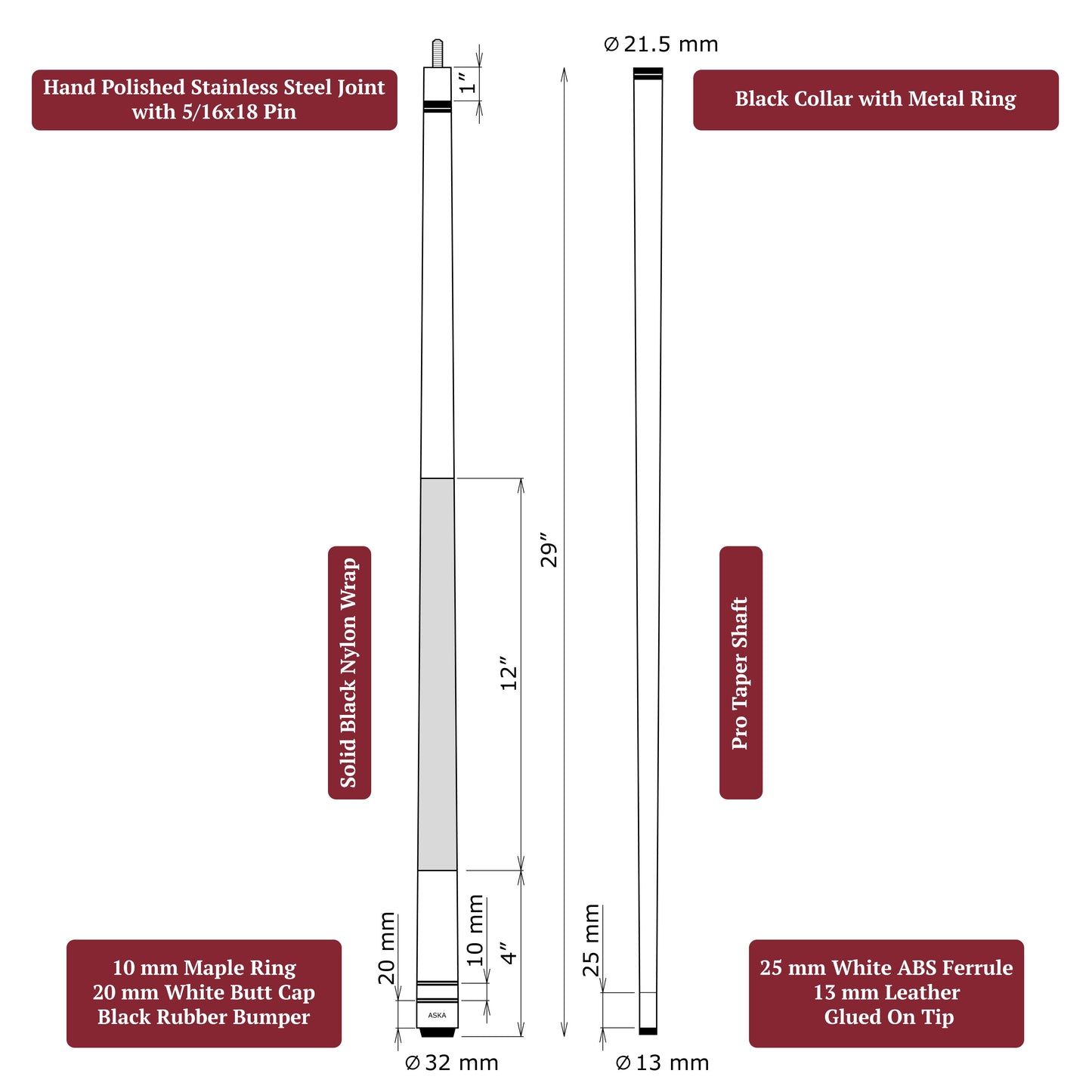 ASKA L2 pool cue anatomy diagram — 29