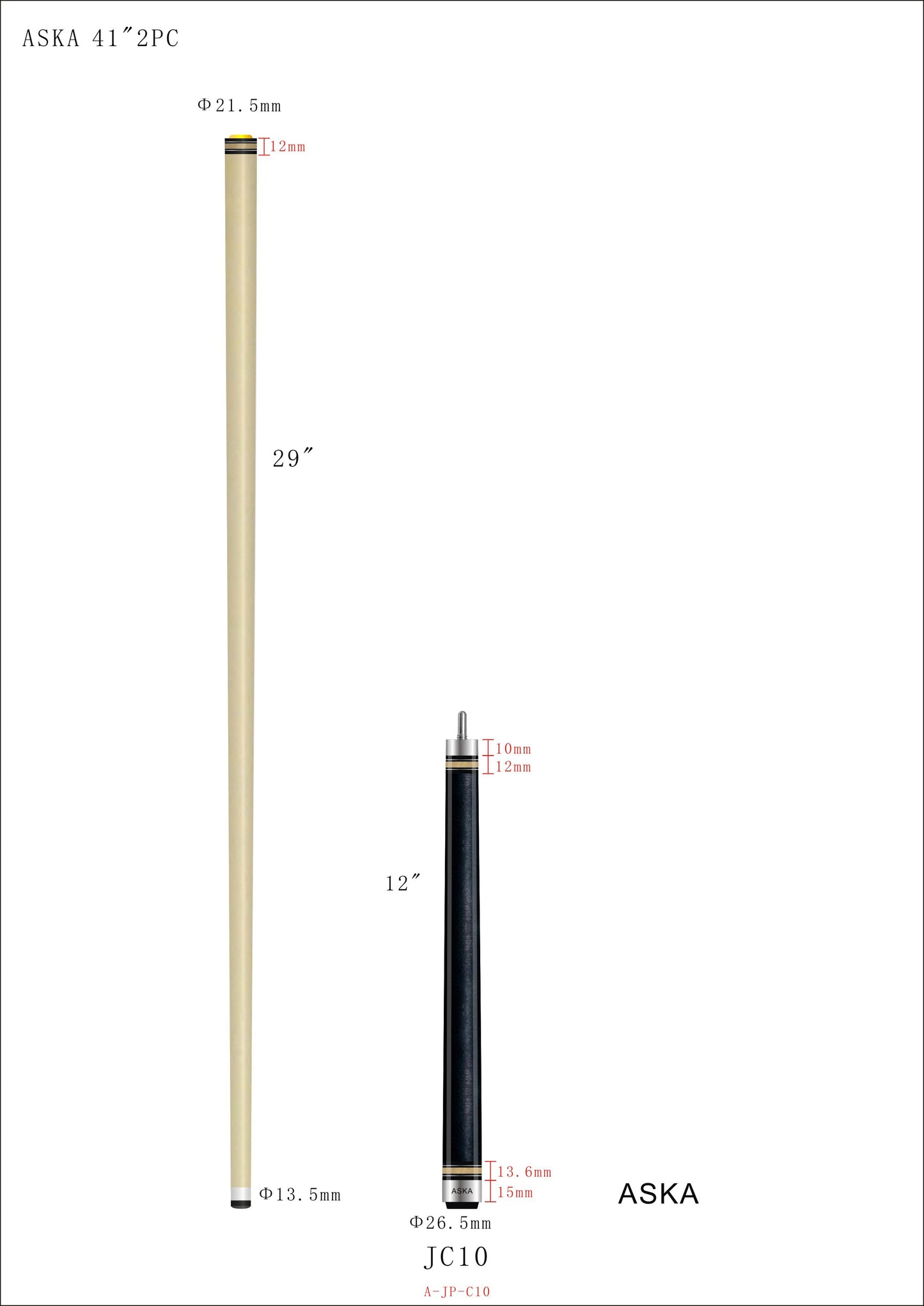 Infographic showing Jump Cue JC10 dimensions and specifications.