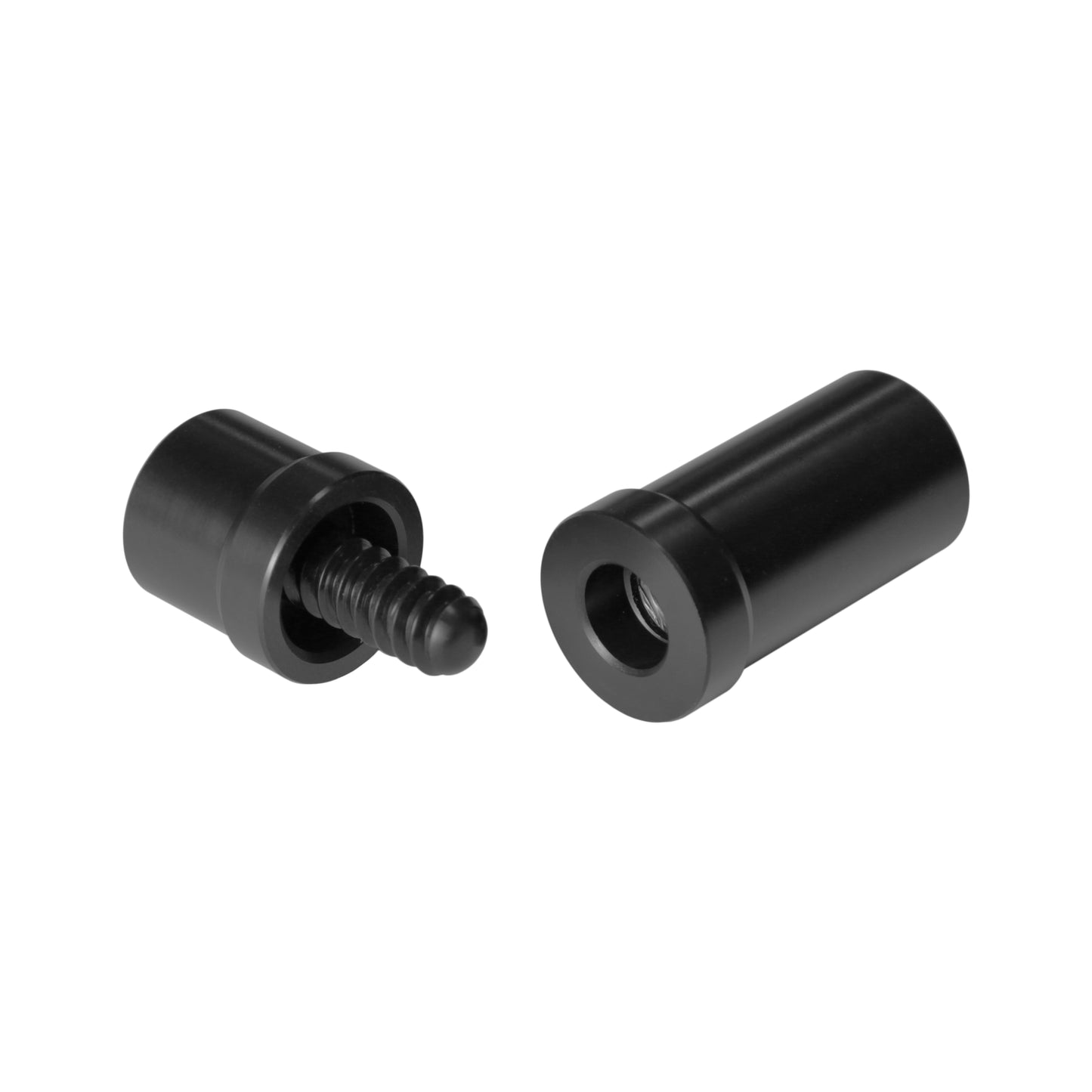 Disassembled black joint protectors on a white background.