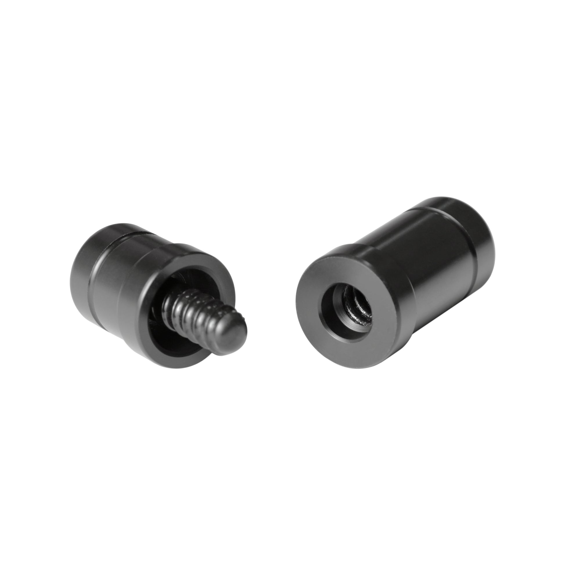 Two metal pool cue joint protectors with Radial threads against white background.