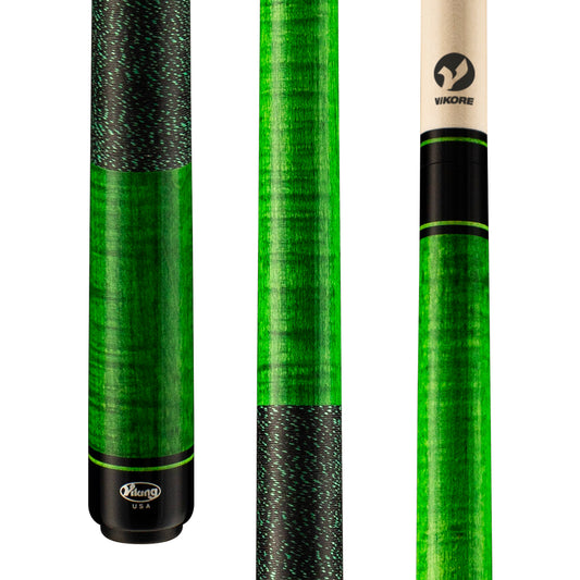Viking Kayano KY0103 pool cue stick with green flame maple and black speckle wrap.