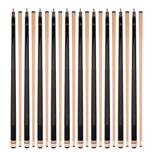Lot of 10 BLACK ASKA L2 Billiard Pool Cues, 58" Hard Rock Canadian Maple, 13mm Hard Tip, Mixed Weights, (L2S10BLK)