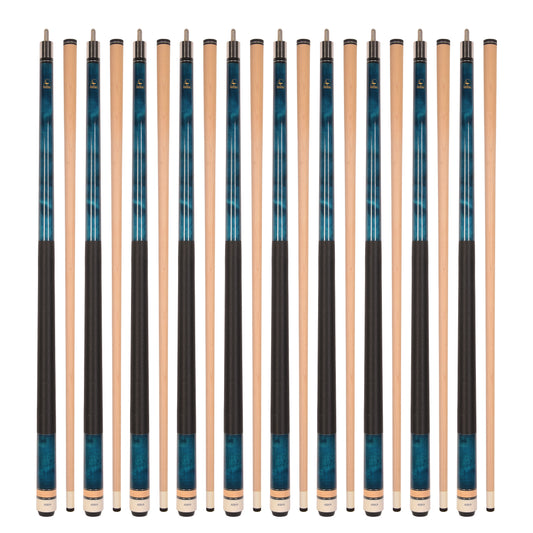 Lot of 10 BLUE ASKA L2 Billiard Pool Cues, 58" Hard Rock Canadian Maple, 13mm Hard Tip, Mixed Weights, (L2S10BLU)