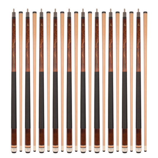 Lot of 10 Brown ASKA L2 Billiard Pool Cues, 58" Hard Rock Canadian Maple, 13mm Hard Tip, Mixed Weights, (L2S10BRN)