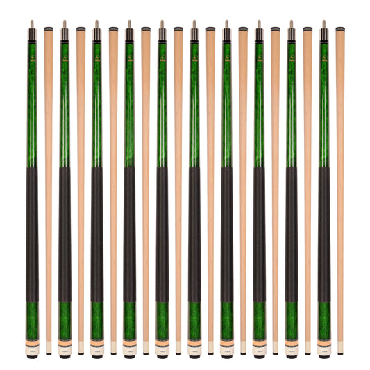Lot of 10 Green ASKA L2 Billiard Pool Cues, 58" Hard Rock Canadian Maple, 13mm Hard Tip, Mixed Weights, (L2S10GRN)