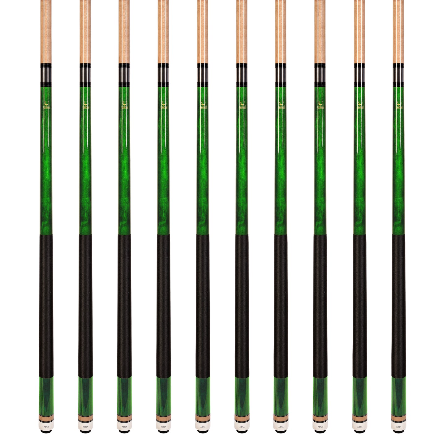Lot of 10 Green ASKA L2 Billiard Pool Cues, 58
