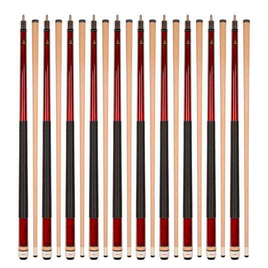 Lot of 10 Red ASKA L2 Billiard Pool Cues, 58" Hard Rock Canadian Maple, 13mm Hard Tip, Mixed Weights, (L2S10RD)