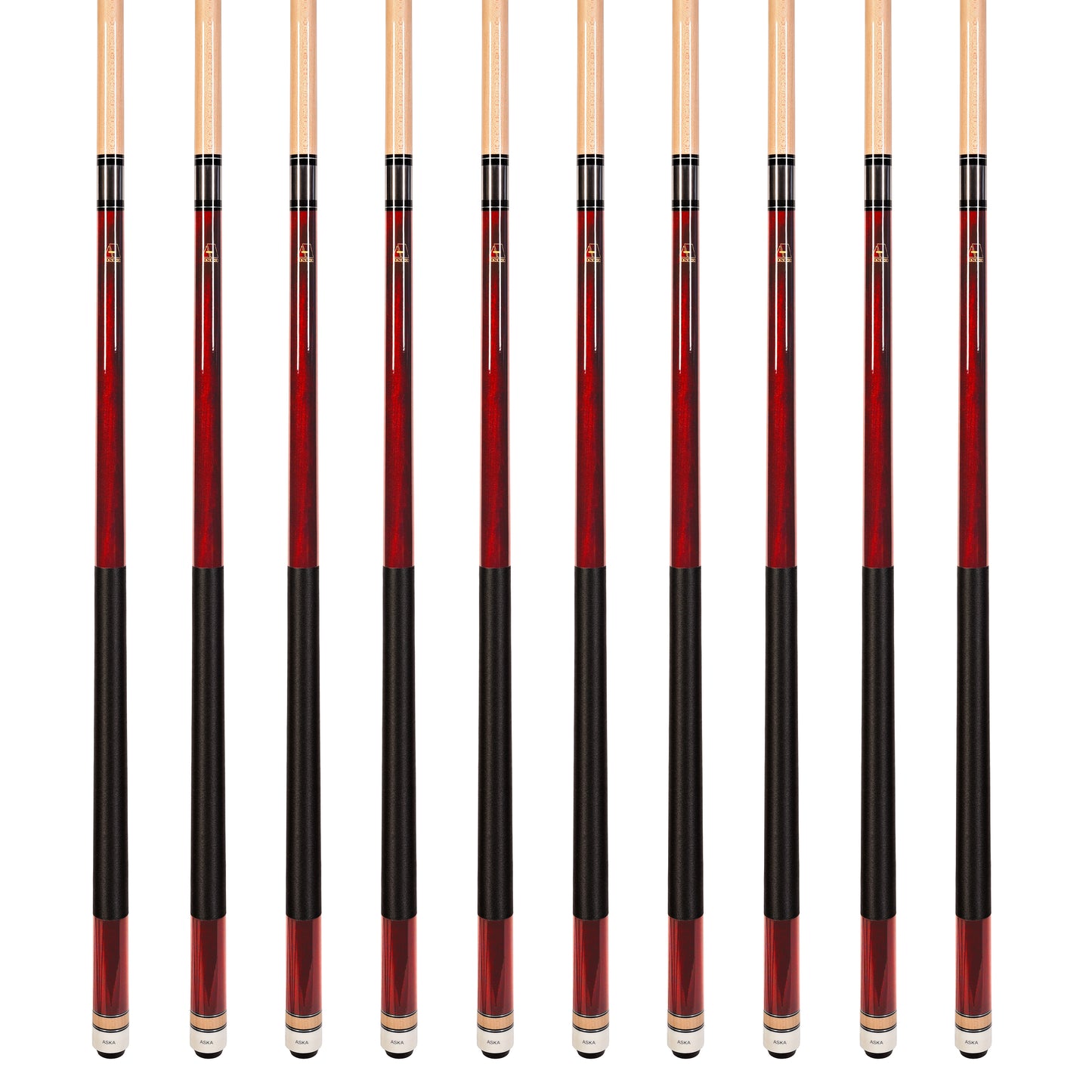 Lot of 10 Red ASKA L2 Billiard Pool Cues, 58