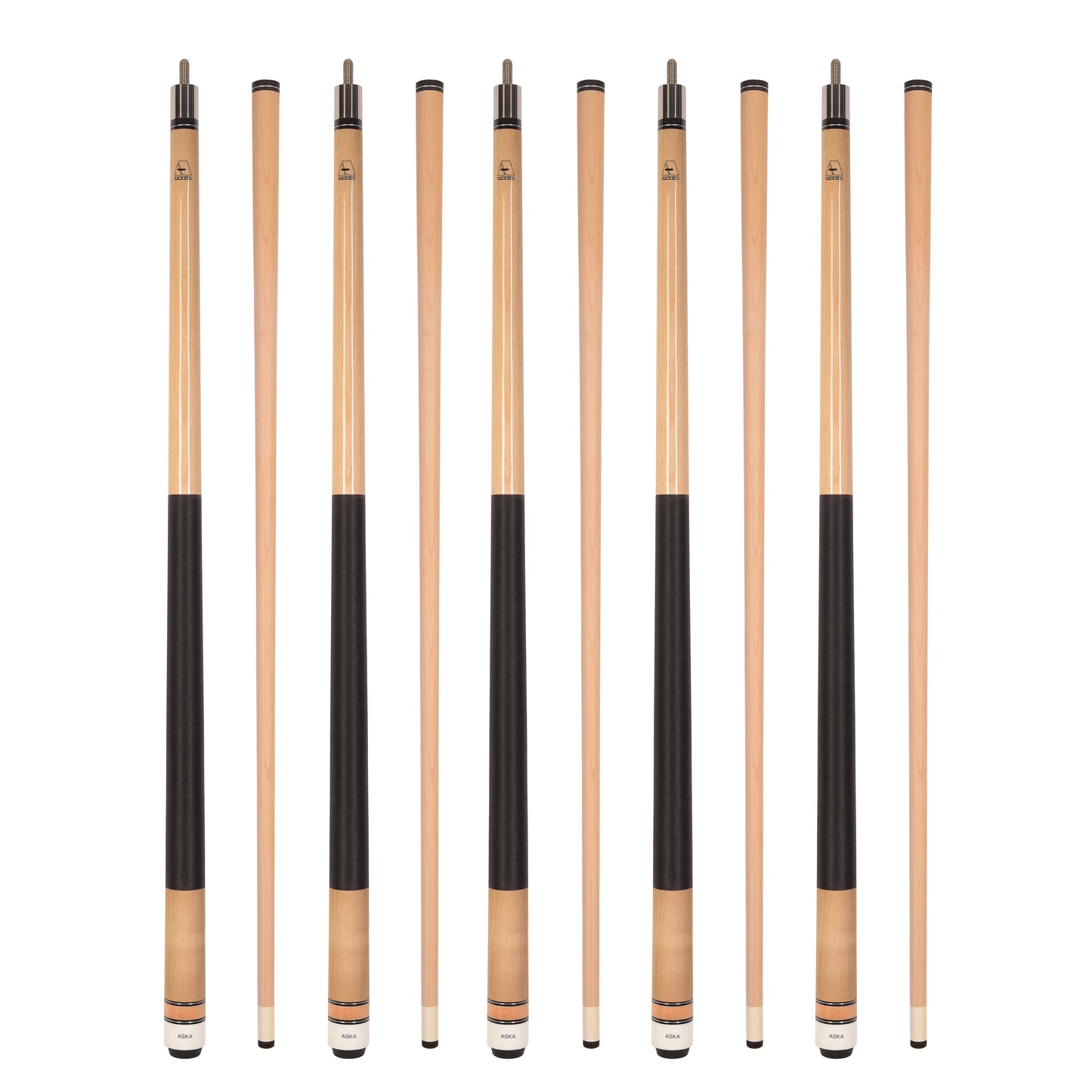 Set of 5 Natural Maple Aska L2 Billiard Pool Cues, 58