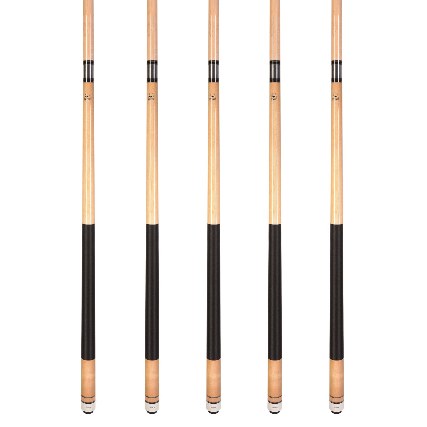 Set of 5 Natural Maple Aska L2 Billiard Pool Cues, 58
