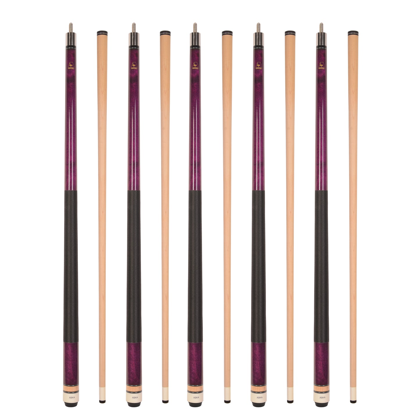 Set of 5 Purple Aska L2 Billiard Pool Cues, 58