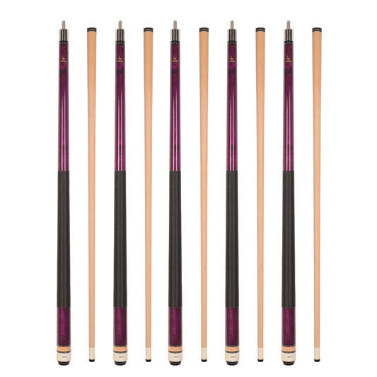 Set of 5 Purple Aska L2 Billiard Pool Cues, 58" Hard Rock Canadian Maple, 13mm Hard Tip, Mixed Weights, L2S5PUR — view 1