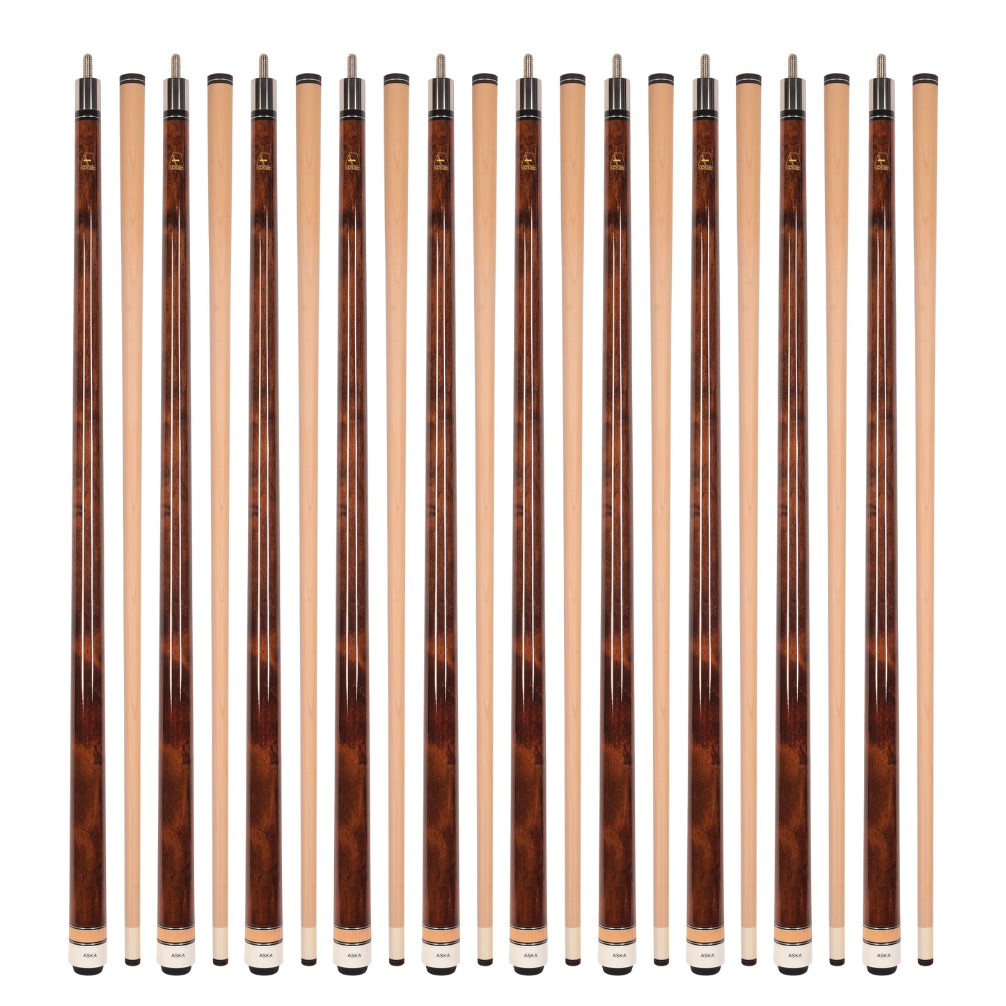 Lot of 10  ASKA L3 Billiard Pool Cues, 58" Hard Rock Canadian Maple, 13mm Hard Tip, Mixed Weights, L3S10C