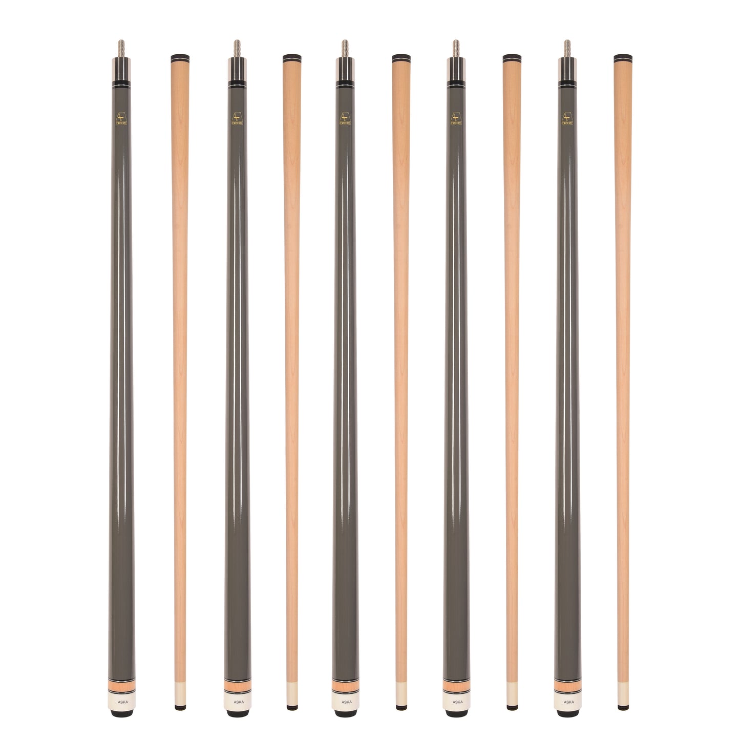 Set of 5 Aska L3 Gray Pool Cue Sticks, 58