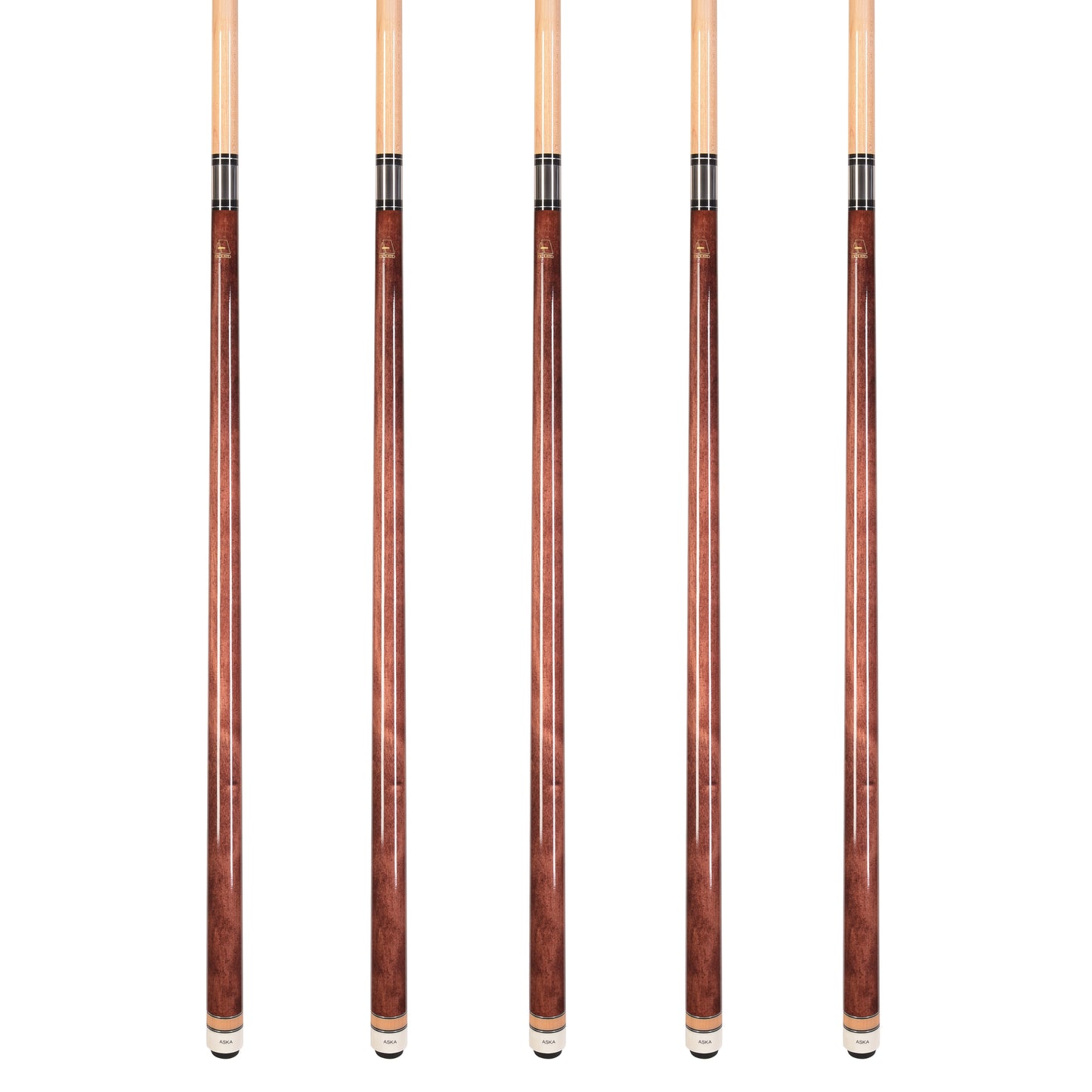 Set of 5 Aska L3 Mahogany Pool Cue Sticks, 58