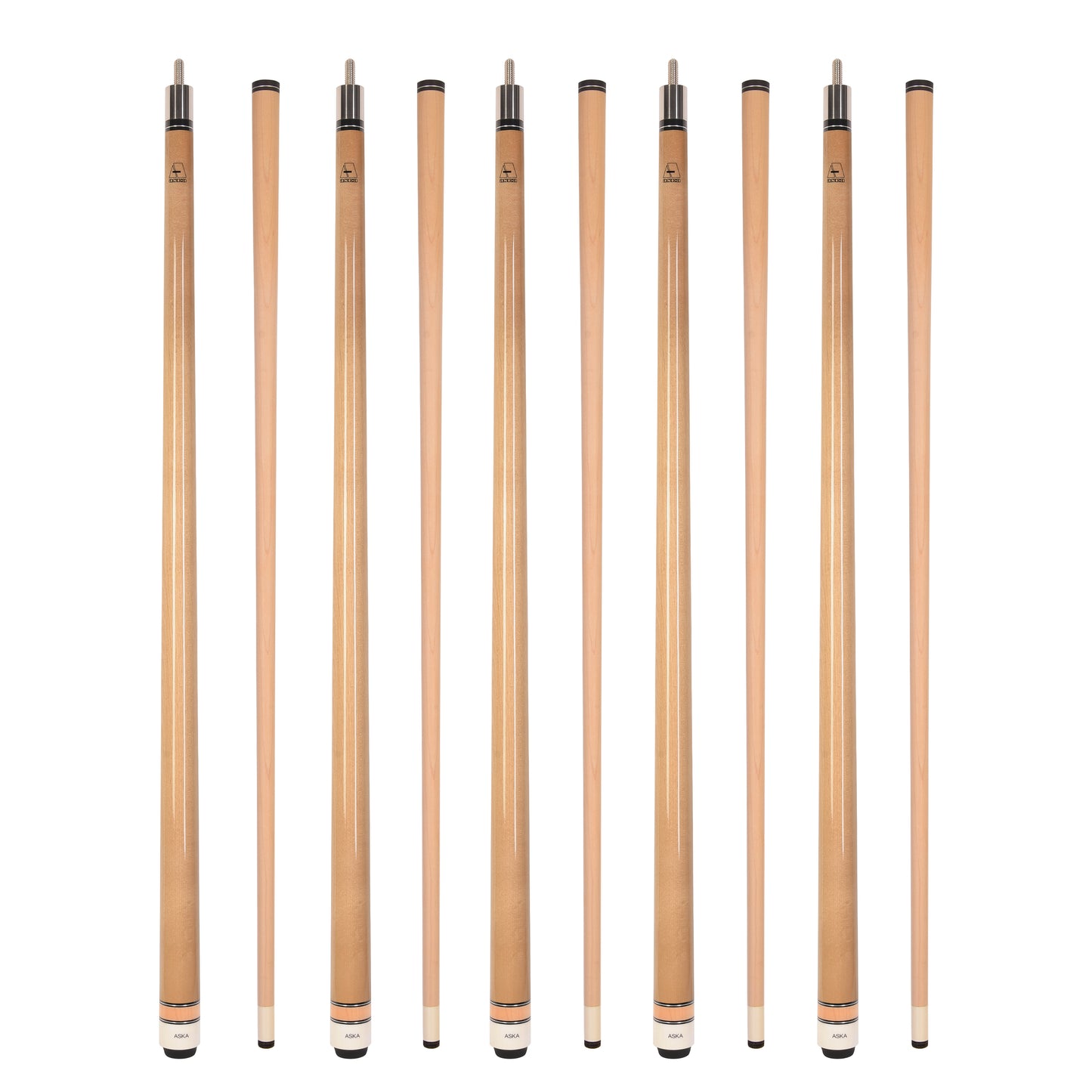 Set of 5 Aska L3 Natural Maple Pool Cue Sticks, 58