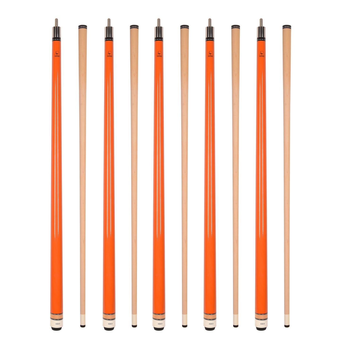 Set of 5 Aska L3 Orange Pool Cue Sticks, 58