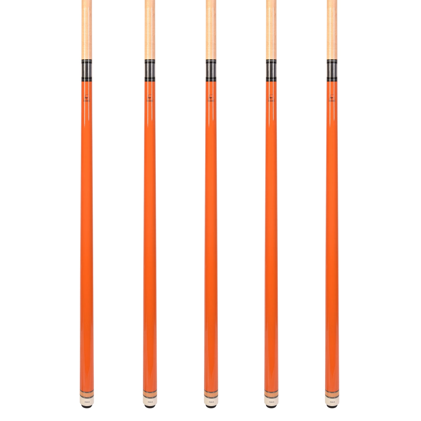 Set of 5 Aska L3 Orange Pool Cue Sticks, 58