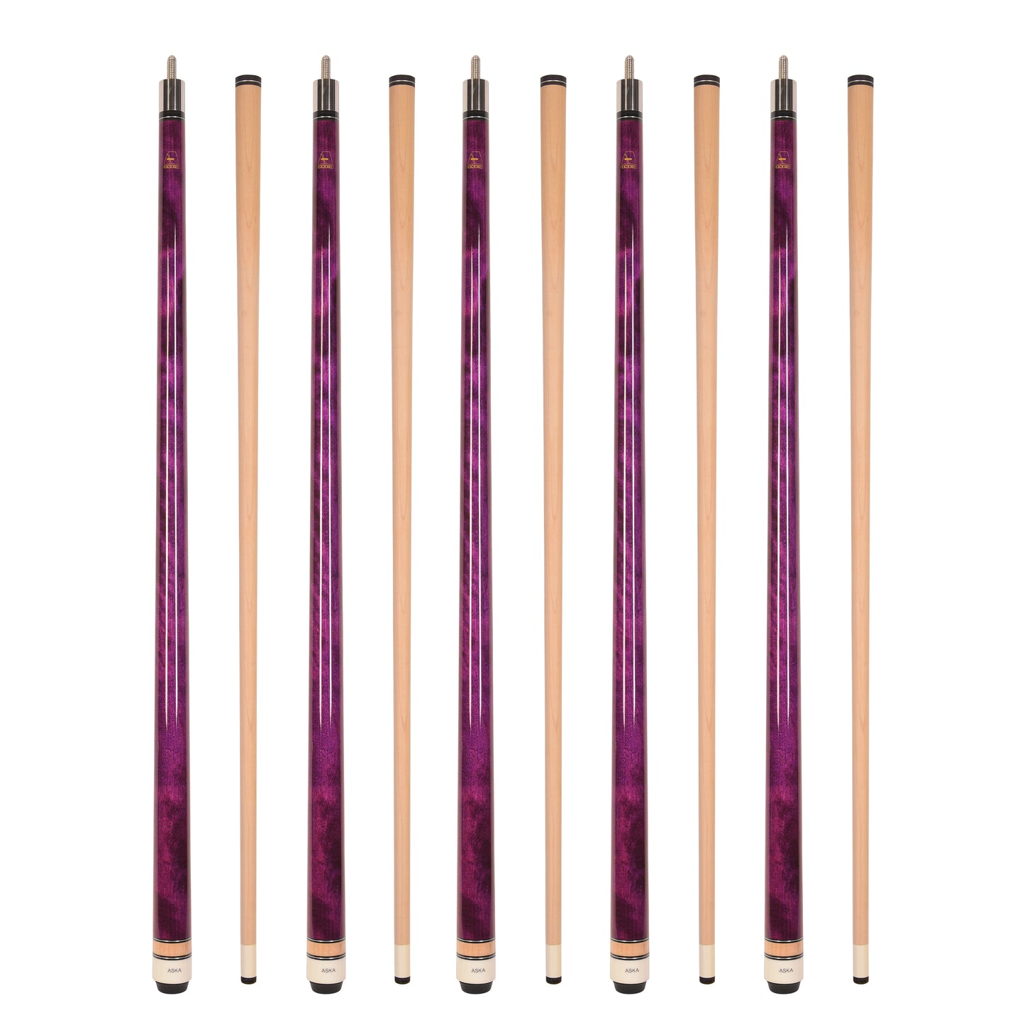 Set of 5 Aska L3 Purple Pool Cue Sticks, 58