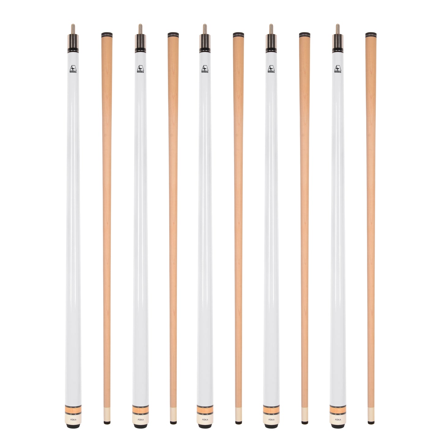 Set of 5 Aska L3 White Pool Cue Sticks, 58