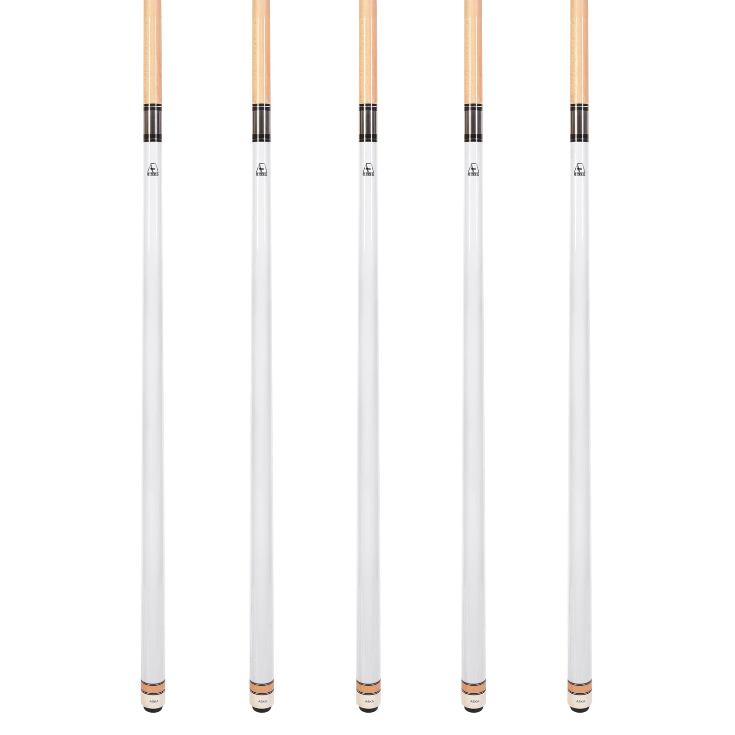 Set of 5 Aska L3 White Pool Cue Sticks, 58