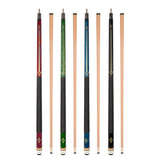 ASKA Set of 4 Pool Cue Sticks 58", 2-Piece Construction, 5/16x18 Joint, Hard Rock Canadian Maple, 13mm Hard Glued On Tip, Mixed Weights and Colors, L7S4