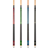 ASKA Set of 4 Pool Cue Sticks 58", 2-Piece Construction, 5/16x18 Joint, Hard Rock Canadian Maple, 13mm Hard Glued On Tip, Mixed Weights and Colors, L7S4