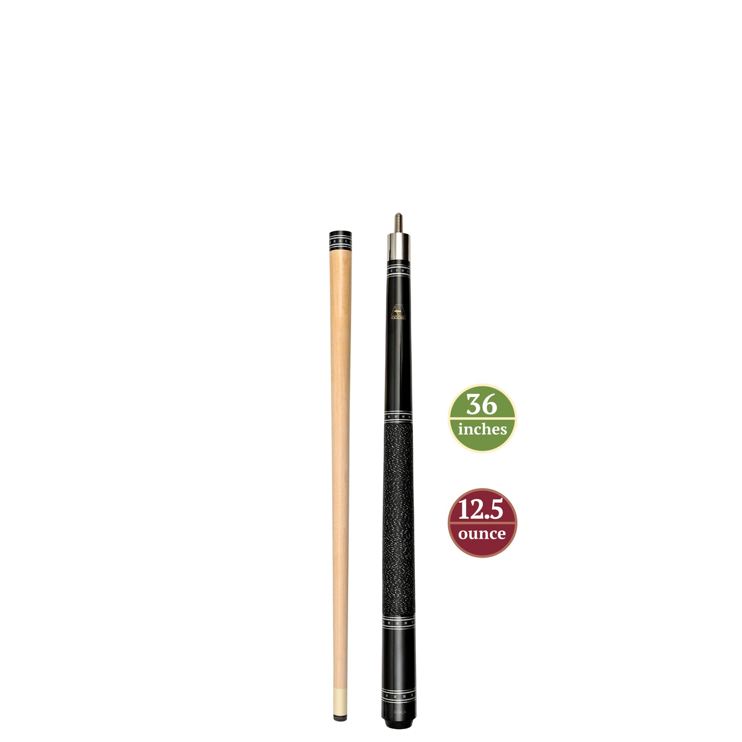 ASKA Black 36" Short Pool Cue – Black Irish Linen Wrap, Maple Shaft, 13mm Tip, 2-Piece (L9S36BLK) billiard pool cue stick by ASKA