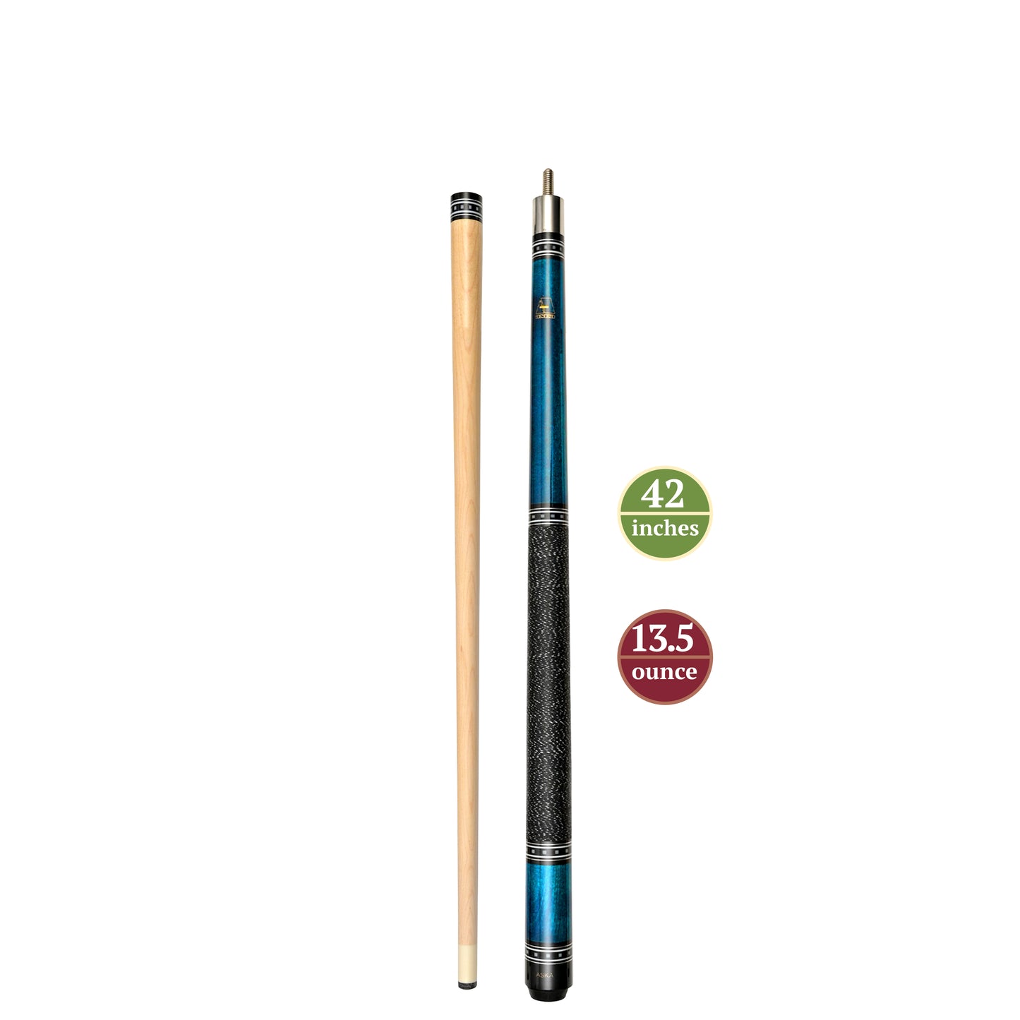 ASKA Blue 42" Short Pool Cue – Black Irish Linen Wrap, Maple Shaft, 13mm Tip, 2-Piece (L9S42BLU) billiard pool cue stick by ASKA