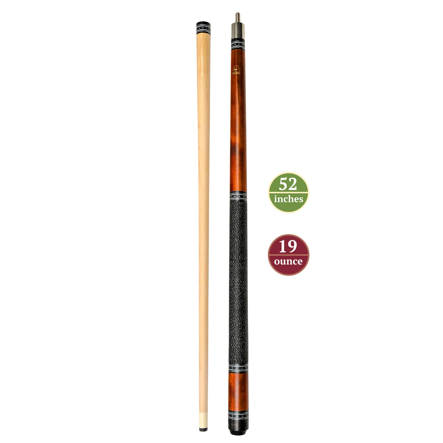 ASKA Brown 52" Short Pool Cue – Black Irish Linen Wrap, Maple Shaft, 13mm Tip, 2-Piece (L9S52BRN) billiard pool cue stick by ASKA