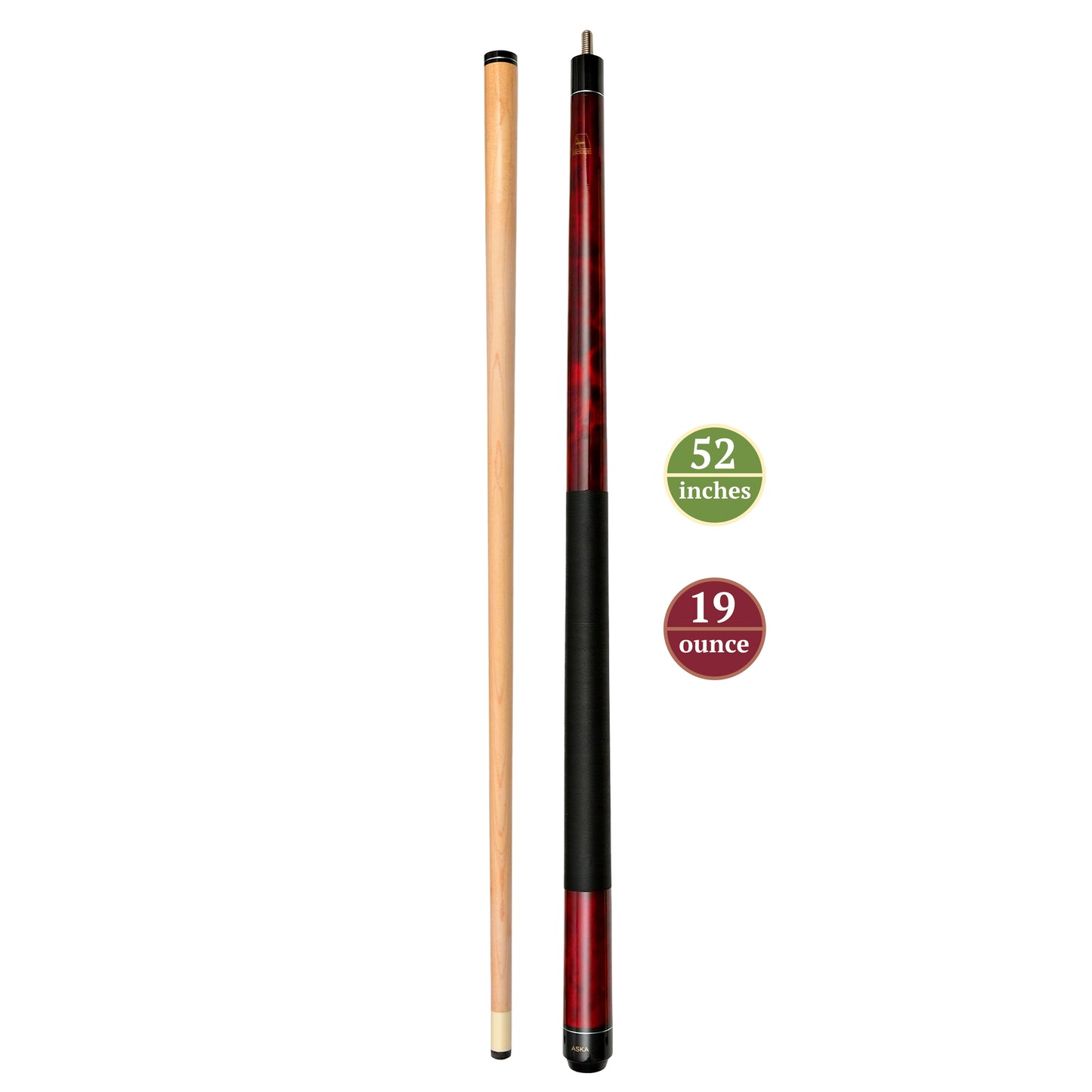 ASKA Red 52" Short Pool Cue – 19 oz, Maple Shaft, 13mm Tip, 5/16x18 Joint, Black Nylon Wrap (LEC52) billiard pool cue stick by ASKA