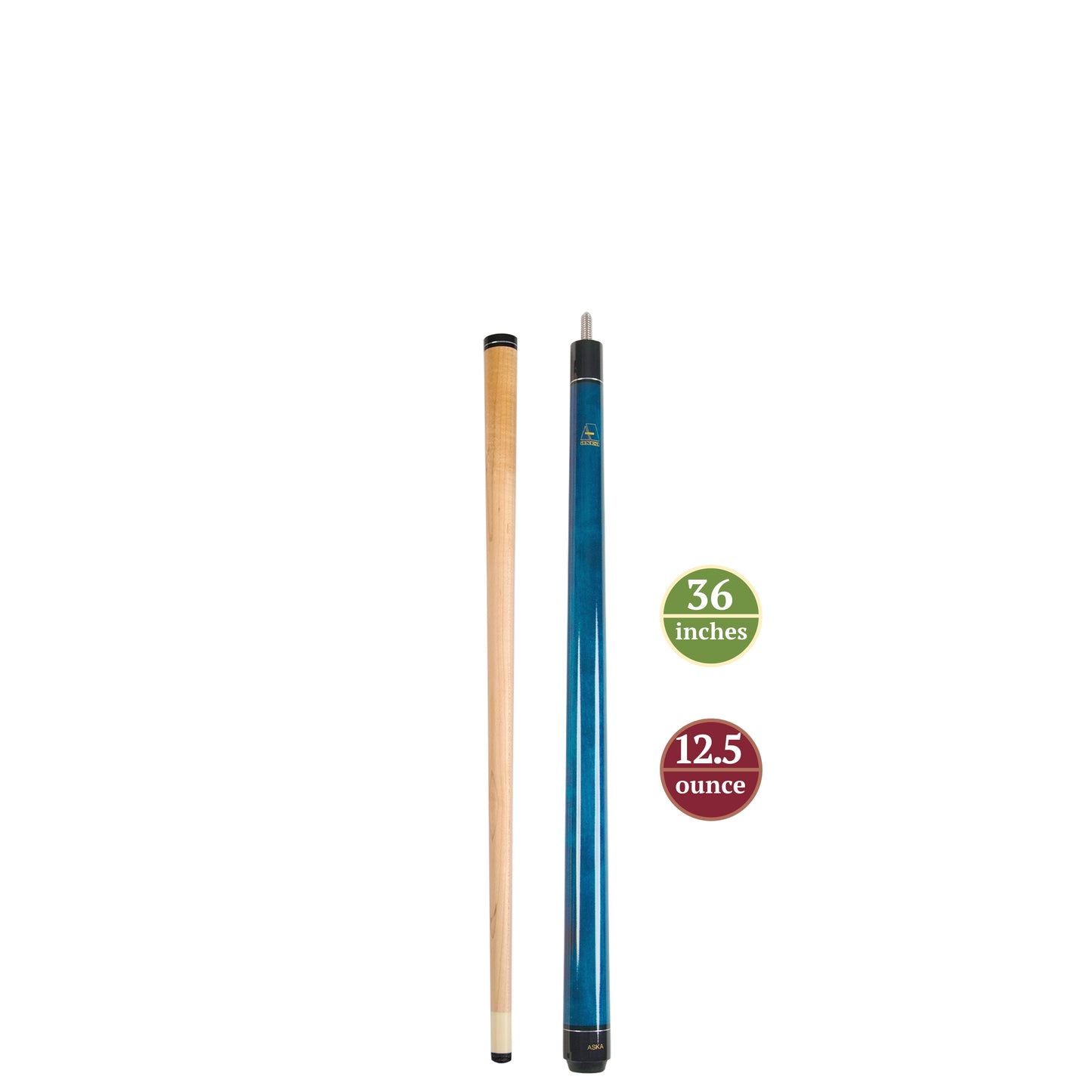 ASKA Blue 36" Short Pool Cue – 12.5 oz, Maple Shaft, 13mm Tip, 5/16x18 Joint, Wrapless (LECN36) billiard pool cue stick by ASKA