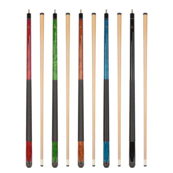 ASKA LEC5 pool cue set shown butts with shafts.