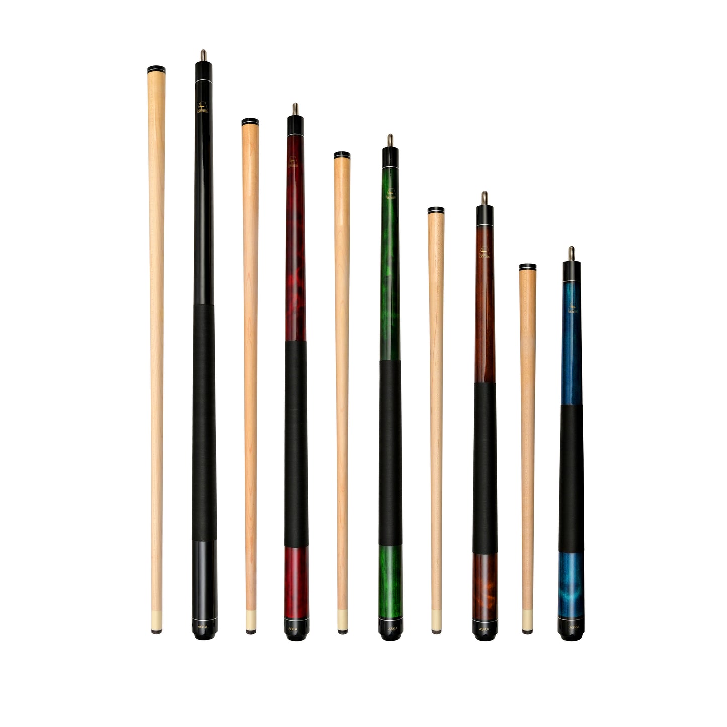 Set of 5 Short Pool Cues 36" 42" 48" 52" 58" – ASKA Cue Set for Small Spaces (LS5) billiard pool cue stick by ASKA